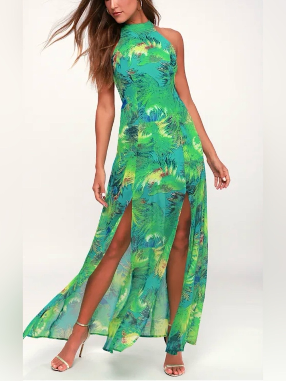 Lulus Tropic of Discussion Green Tropical Print Maxi Dress Size Medium